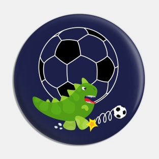 Cute Dinosaur Playing Soccer - Navy Background Pin