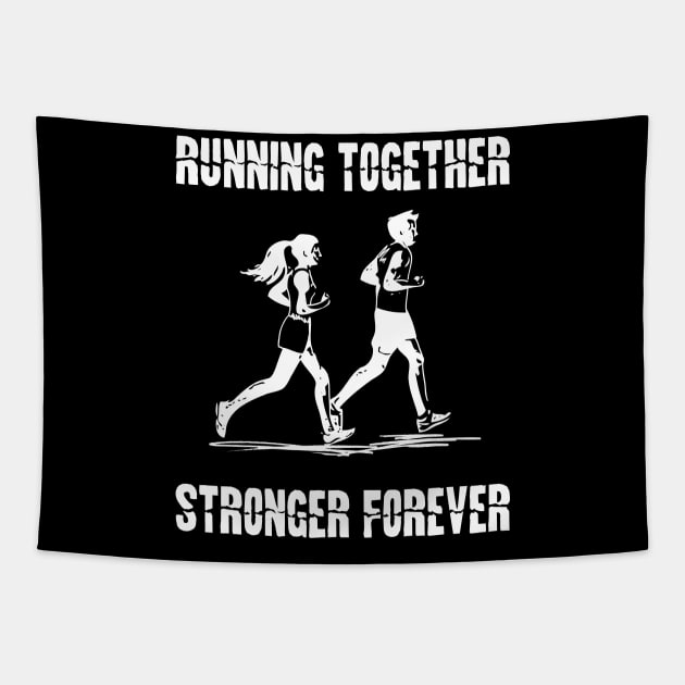 running together stronger forever running couple Tapestry by Drawab Designs