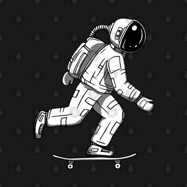 astronaut playing skateboard illustration by yudabento