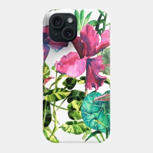 Seamless tropical flower, plant and leaf pattern background Phone Case