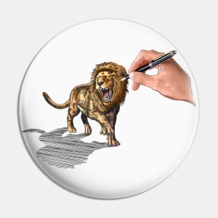 Roaring Lion  Drawing by a hand Pin