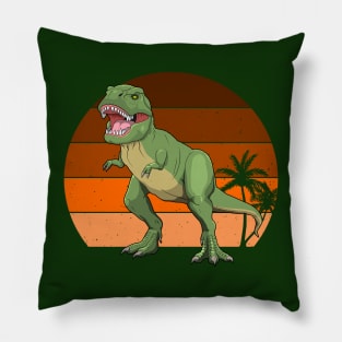 Retro Dinosaur TRex / T-Rex Distressed Sunset Pillow