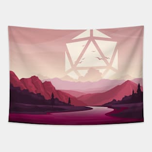 Peaceful Sunset Polyhedral Dice Sun Fantasy RPG Landscape Tapestry