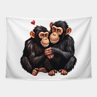 Valentine Cartoon Chimpanzee Couple Tapestry