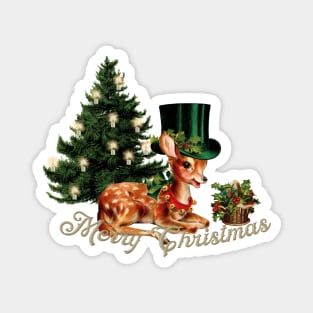 Merry Christmas, cute little fawn with hat and christmas tree Magnet