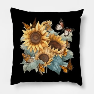 Butterflies Sunflower Pillow