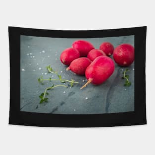 Fresh radishes on vintage background Tapestry