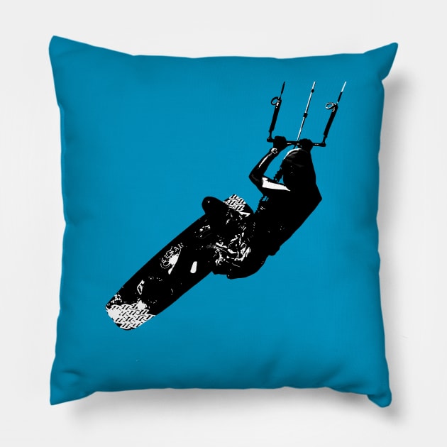 Kitesurf Action Artistic Kitesurfer Silhouette Pillow by taiche