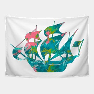 Galaxy Shores Discover Liquid Art Sailing Ship Silhouette Tapestry