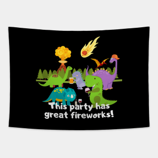 Dinosaurs having a party, this party has great fireworks! Tapestry