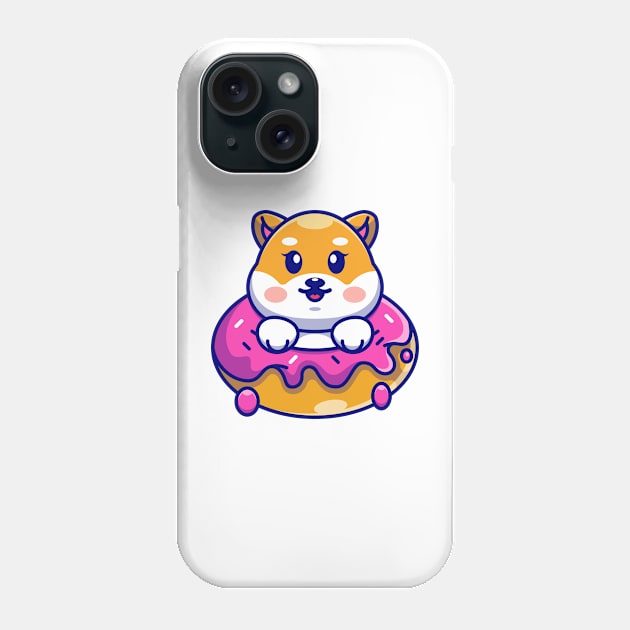 Cute baby shiba inu dog with doughnut cartoon Phone Case by Wawadzgnstuff