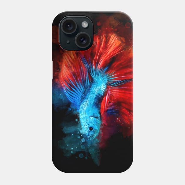 Blue Betta Fish with Red Tail watercolor Phone Case by SPJE Illustration Photography