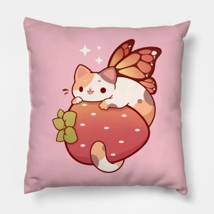 Calico strawberry fairy cat Pillow