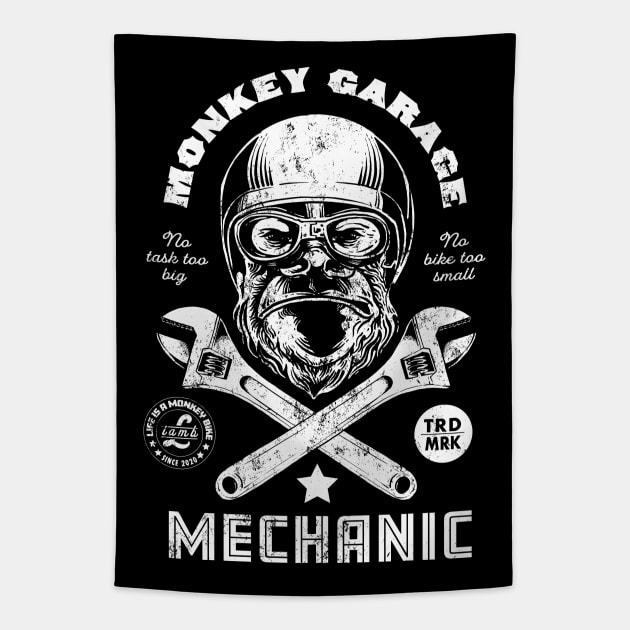 Monkey Bike Tapestry by Black Tee Inc