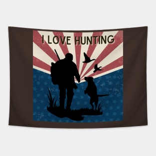 I Love Hunting width dog Tapestry