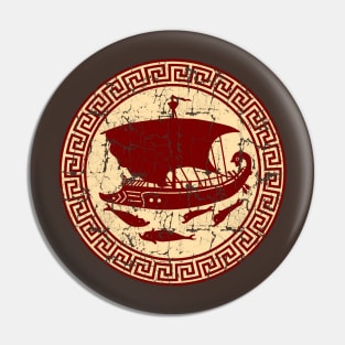 Greek Key,  Sail Ship with Dolphins, Distressed Pin