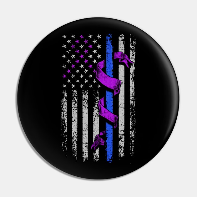 Flag American Police Officer Alzheimers Awareness Peach Ribbon Warrior Pin by celsaclaudio506