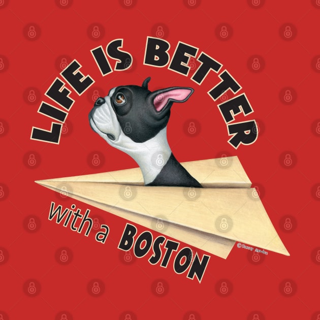 Fun awesome Boston Terrier in Paper Airplane by Danny Gordon Art