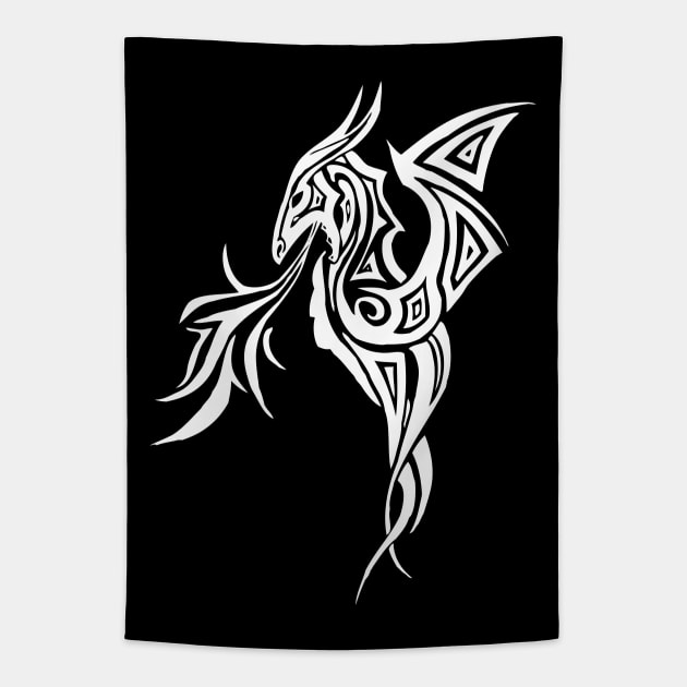 White Tribal Dragon Tapestry by Stormslegacy