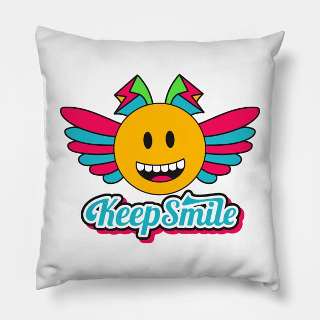 Keep smiling and Rainbow wings emoji Pillow by Edimas Creative