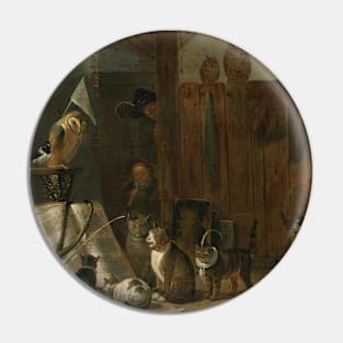 A Concert Of Cats, Owls, A Magpie, And A Monkey In A Barn by Cornelis Saftleven Pin