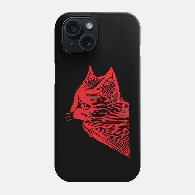 Cat sketch red print Phone Case by aceofspace