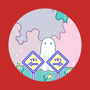 A ghost asking Yes or yes? in a tulips meadow T-Shirt