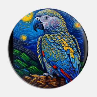 African Grey Parrot in starry night Pin