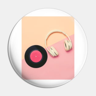 Headphones and Vinyl Record Photo, Pastel Pink and Peach Pin