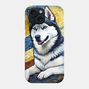 Siberian Husky Dog Breed Painting in a Van Gogh Starry Night Art Style Phone Case