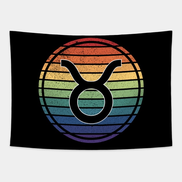 Vintage Distressed Rainbow Gay Pride Zodiac Taurus Tapestry by Muzehack