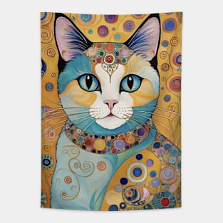 Gustav Klimt's Chromatic Whiskers: Colorful Cat Illustration Tapestry