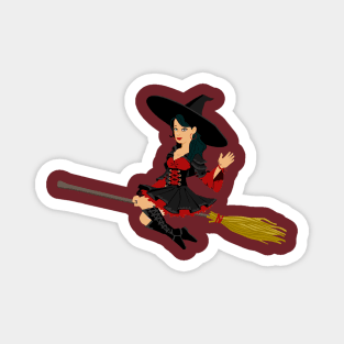 Broomstick Female Fictional Flying Girl Halloween Magnet