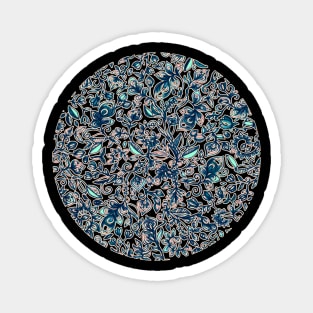 Teal Garden - floral doodle pattern in cream & navy blue Magnet