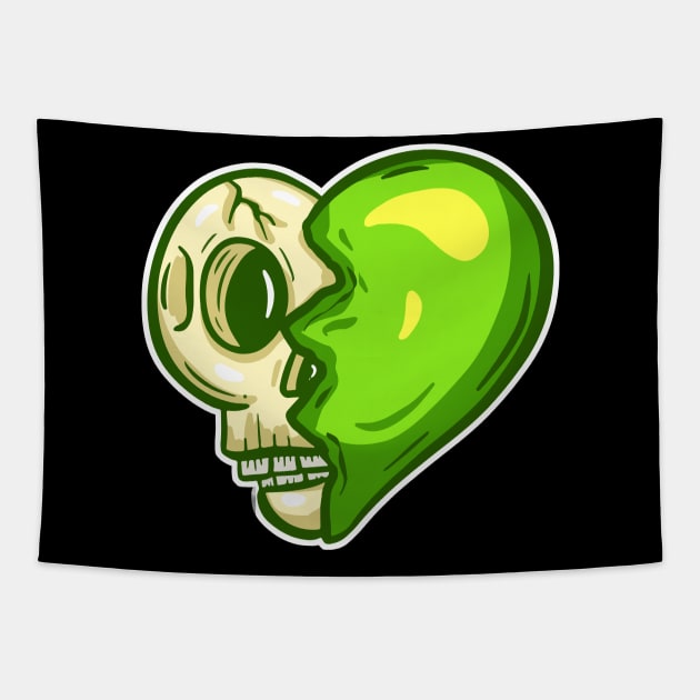 Cartoon Zombie Love Heart Valentines Day Halloween Illustration Tapestry by Squeeb Creative