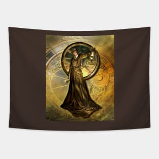 Steampunk Woman Mechanic with robot head Tapestry