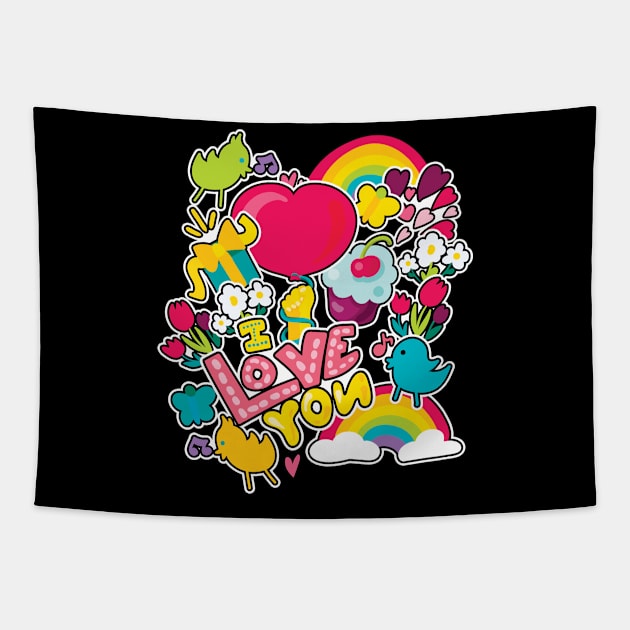 Funny Retro 'I Love You' Colorful 80's Style Gift Tapestry by peter2art