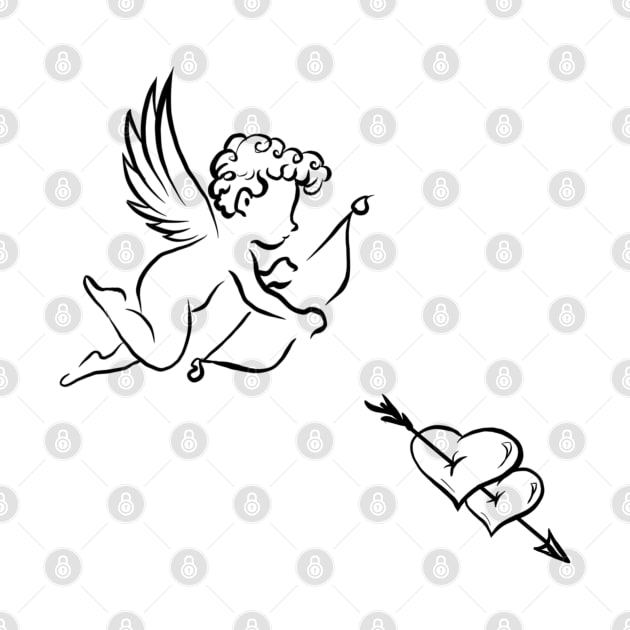 Cupidon shoots arrow in the heart love line art by Print Art Station