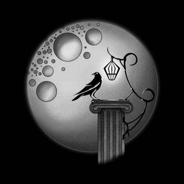 Crow and Moon - Black and White by GodxanGalactic