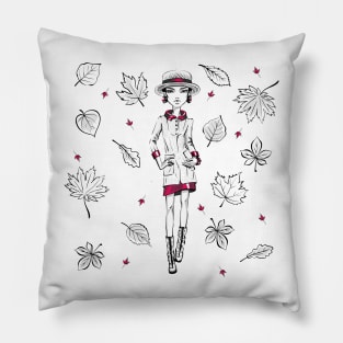 Vector fashion girl in autumn clothes Pillow