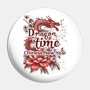 Dragon Time: Red Dragon Doodle with Floral Flourish Pin