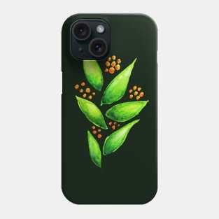 Abstract Watercolor Green Plant With Orange Berries Phone Case