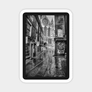 York Minster And Shops Black And White Magnet