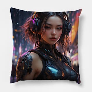 Stylized Cyberpunk Anime Girl Pillow