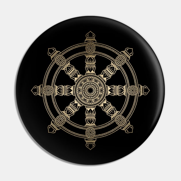 Golden Dharma Wheel Pin by Lucia