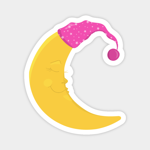 Sleeping Moon, Cute Moon, Yellow Moon, Nightcap Magnet by Jelena Dunčević