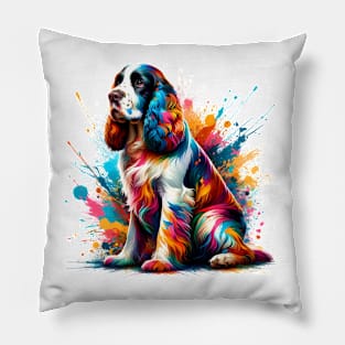 Colorful Splashed Art English Springer Spaniel Portrait Pillow