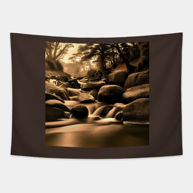 Victorian Coastal landscape Forest River Photo Tapestry by druidwolfart