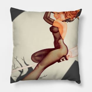 Pin up Girl Witch Happy Halloween Retro Poster Pillow