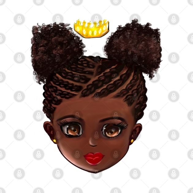 Princess in corn rows 002 - The very best Gifts for black girls 2022 beautiful black girl with Afro hair in puffs, brown eyes and dark brown skin. Black princess by Artonmytee